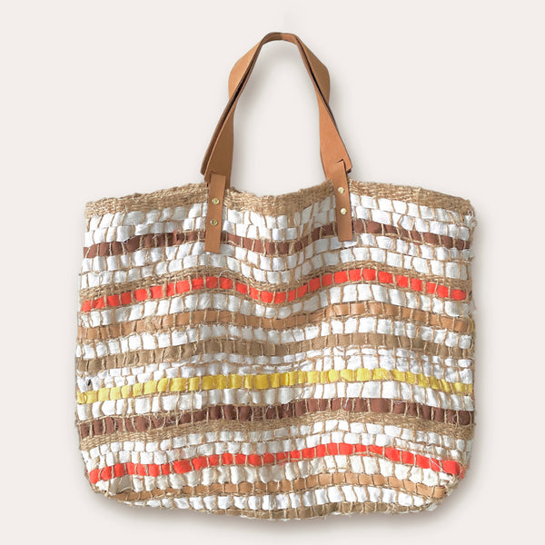 Large upcycled fabric tote bag
